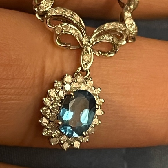 SOLD  topaz and diamond necklace 14kt - Picture 7 of 8